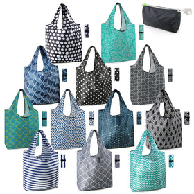 BeeGreen reusable bags with geometric pattern roll for compact storage and portability