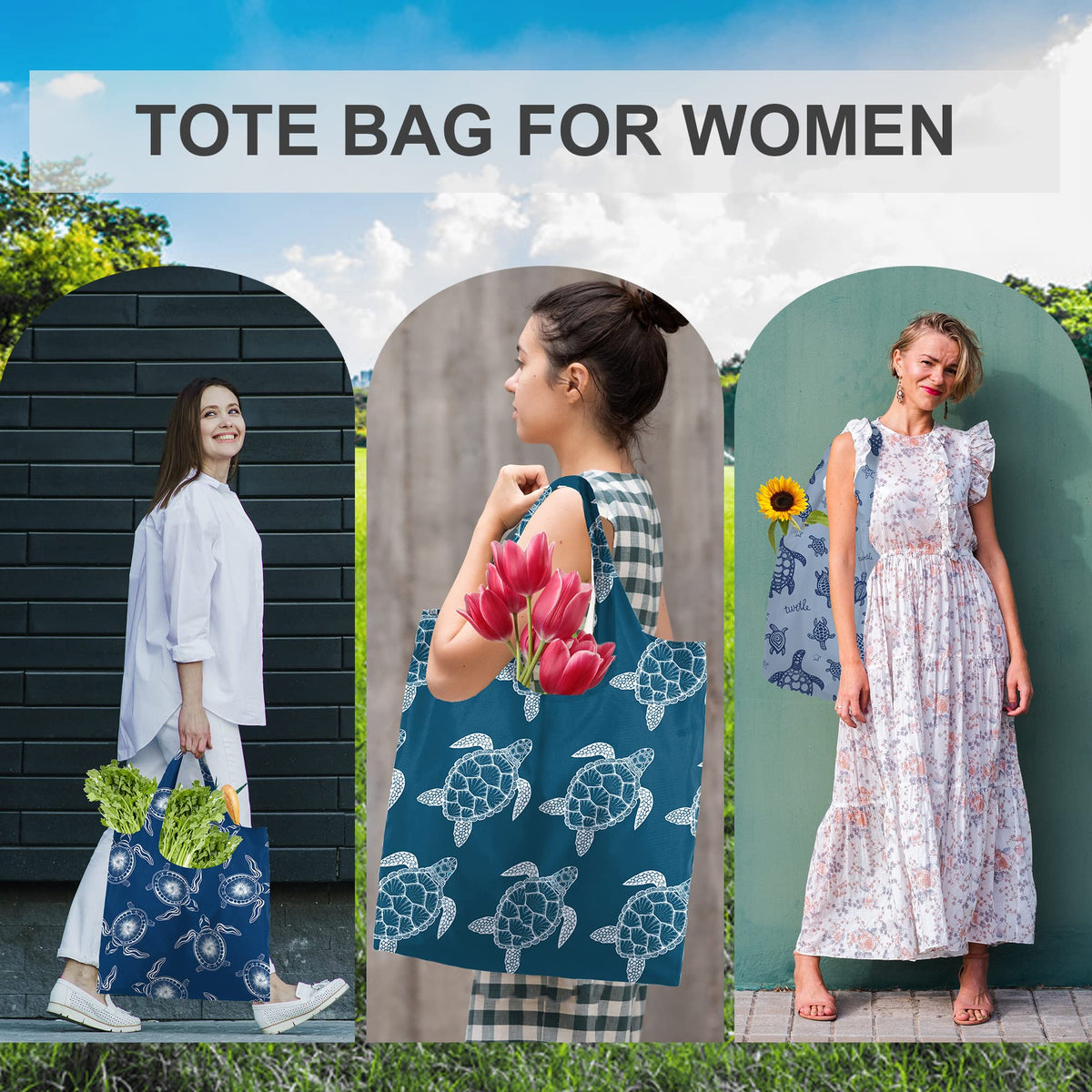 BeeGreen tote folding into attached pouch for easy storage