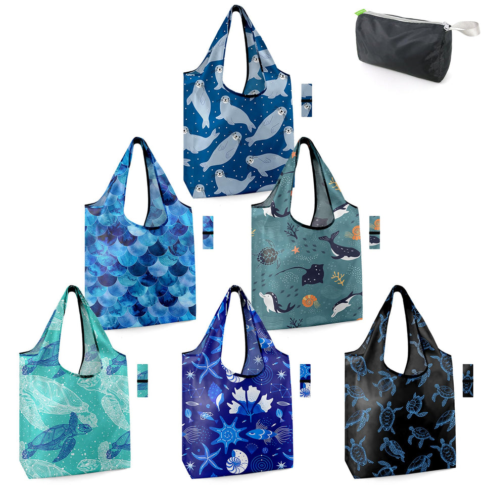 BeeGreen sea turtle shells tote bag showcasing a large grocery capacity