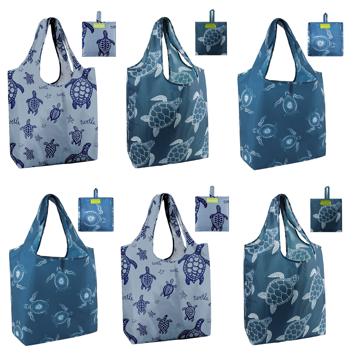 BeeGreen sea turtle pattern tote perfect for groceries and daily errands