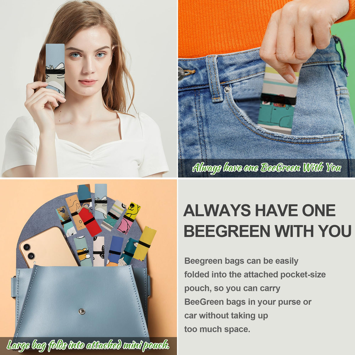 BeeGreen versatile bags suitable for groceries, beach trips, travel, or gift wrapping.