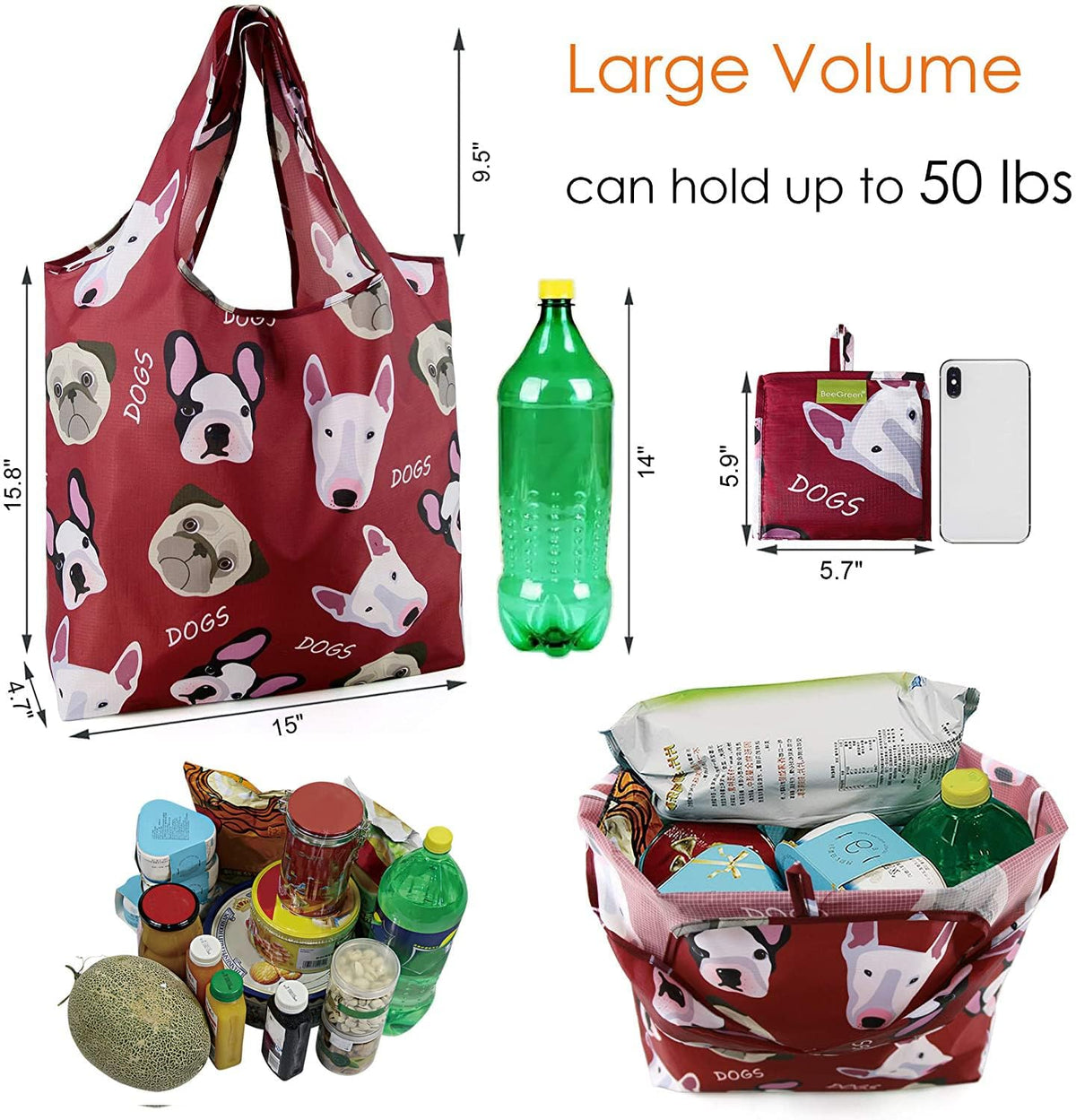 BeeGreen x-large capacity bag ready for bulky groceries and travel items.