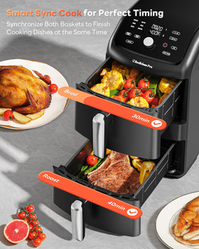 Beelicious Pro 12QT unified zone cooking finishes both baskets together
