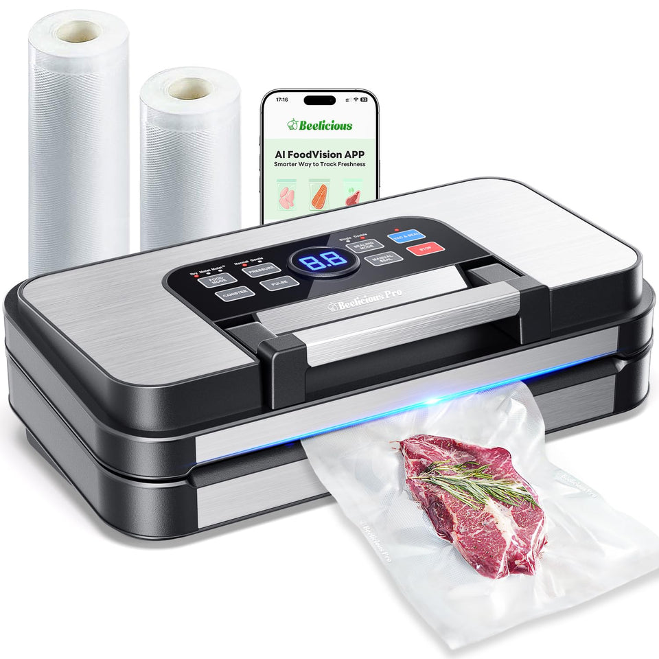Beelicious Pro 95kPa dual-pump power enables fast sealing for meal prep efficiency.