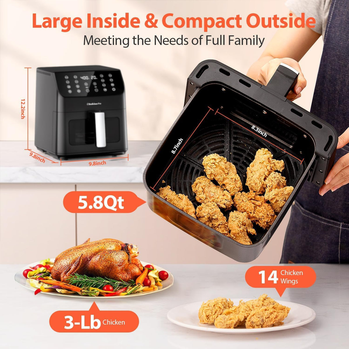 Beelicious Pro air fryer interior helps achieve even crisping of foods