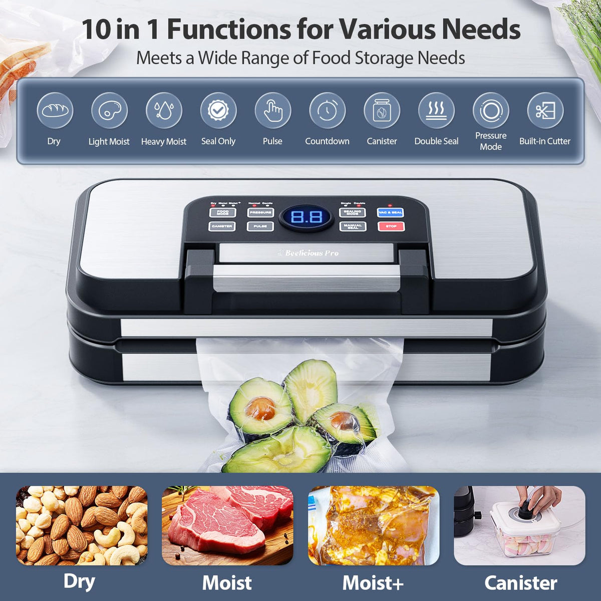 Beelicious Pro built-in cutter and roll storage enable custom bag sizing.