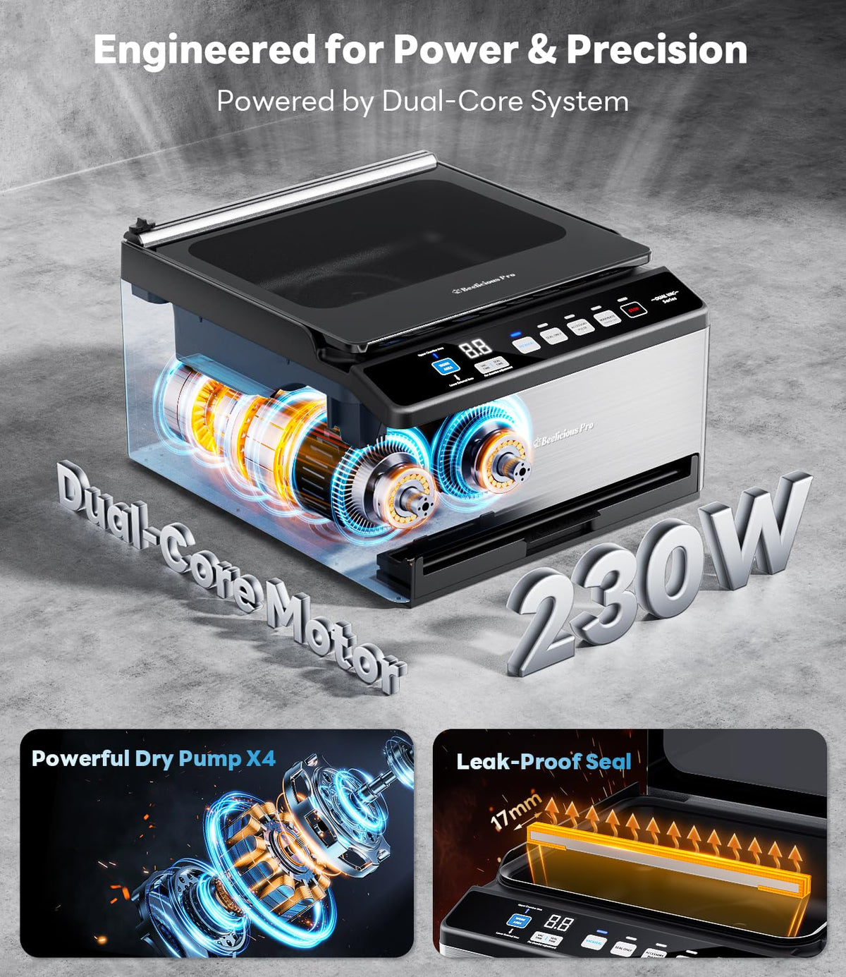 Beelicious Pro DualCore CVS101 6L chamber interior enabling versatile sealing of liquids and foods.