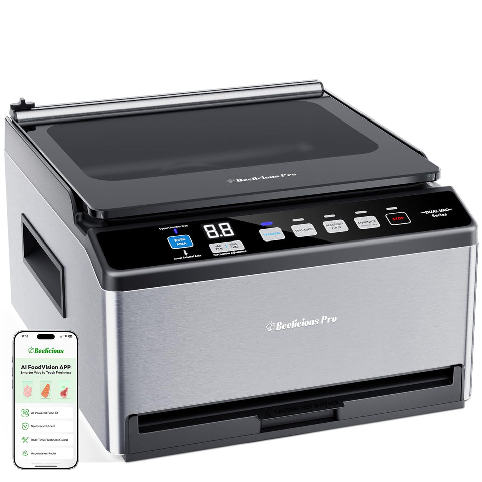 Beelicious Pro DualCore CVS101 chamber view highlights spacious 6 L space for liquids and bulk bags.