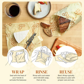 Bee's Wrap large honeycomb print bowl cover protecting leftovers with breathable material