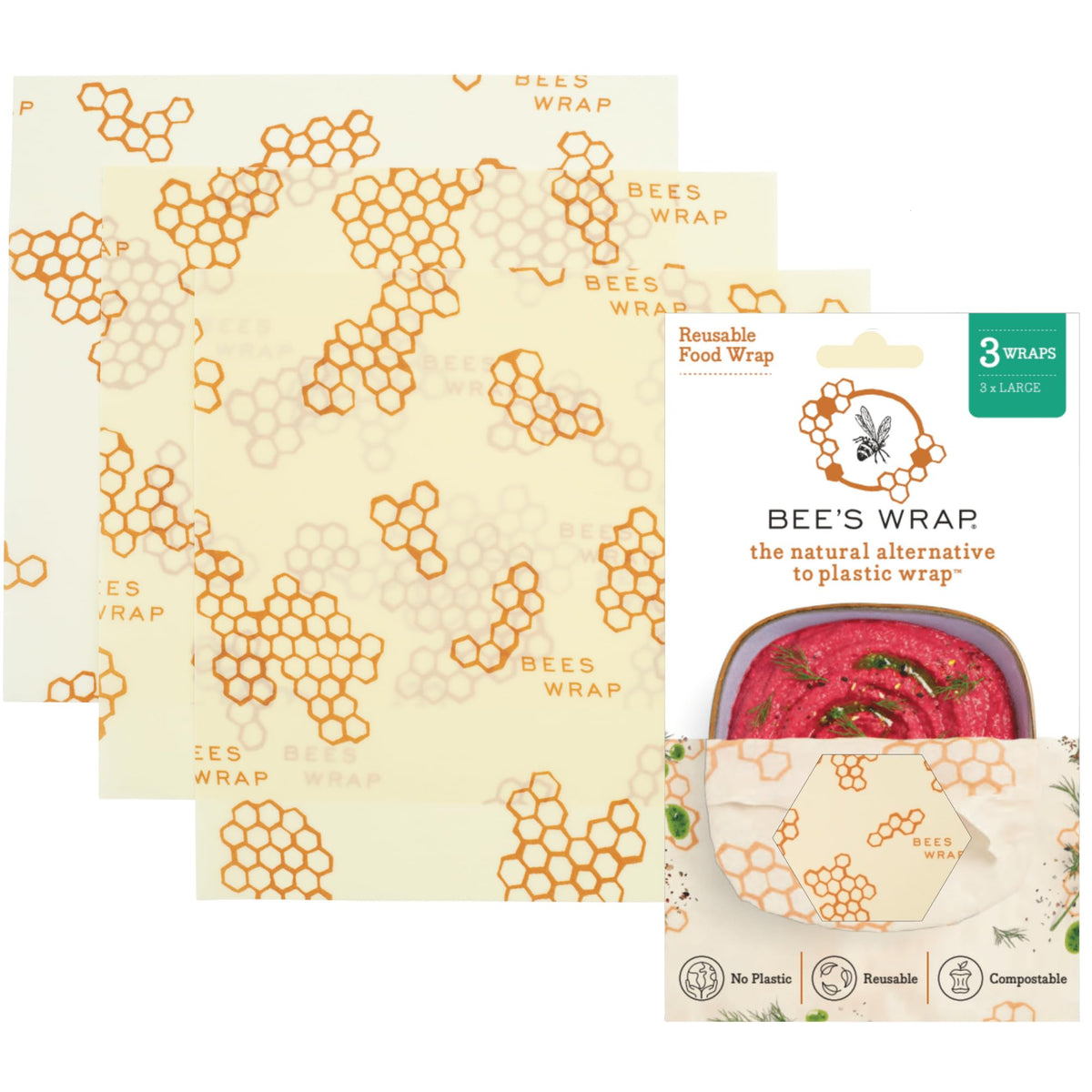 Bee's Wrap large honeycomb print bread wrap keeping bread fresh and plastic-free