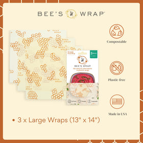 Bee's Wrap large honeycomb print produce bags wrapping fresh vegetables