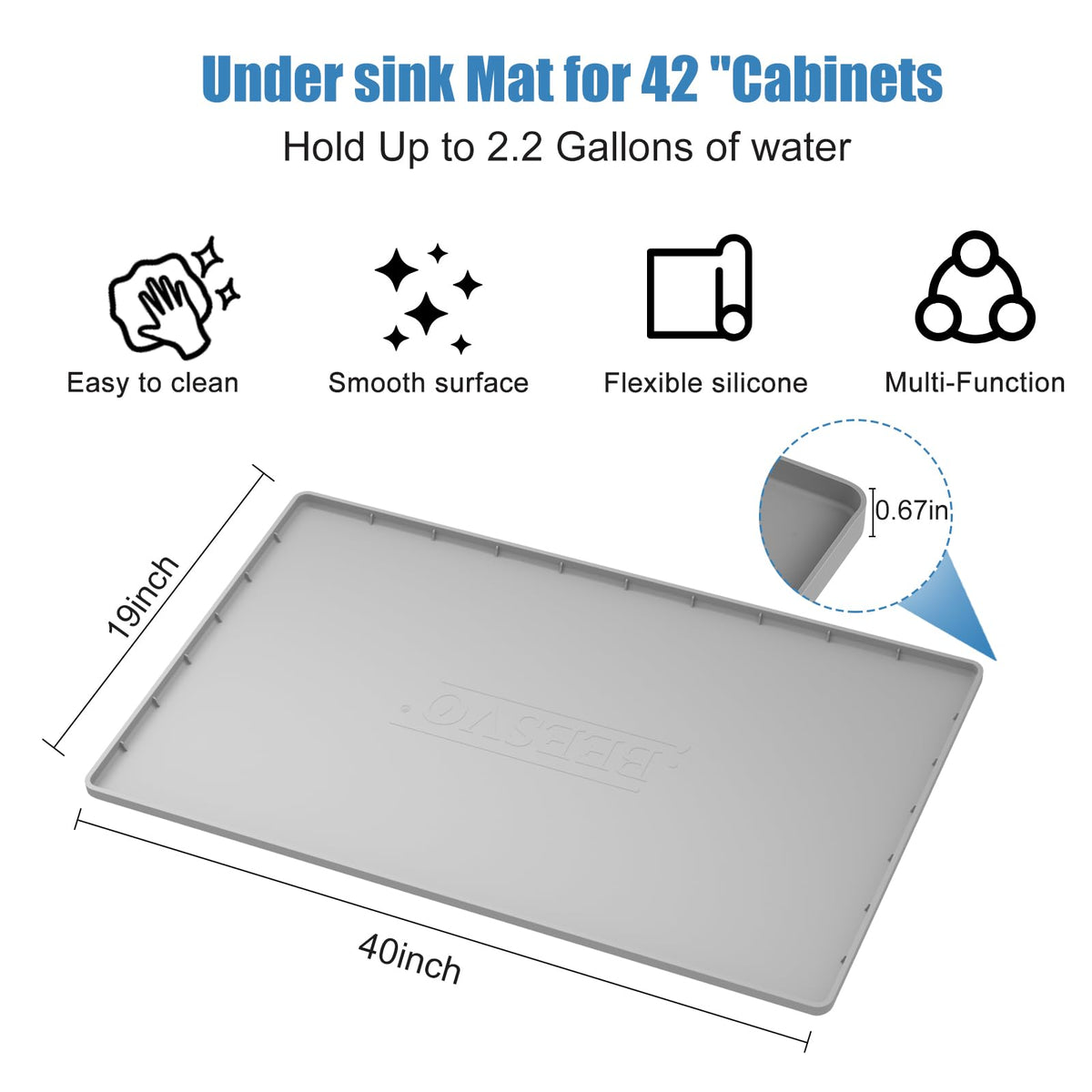 BeesVo under sink mat easy-clean silicone surface for quick wipe-down.