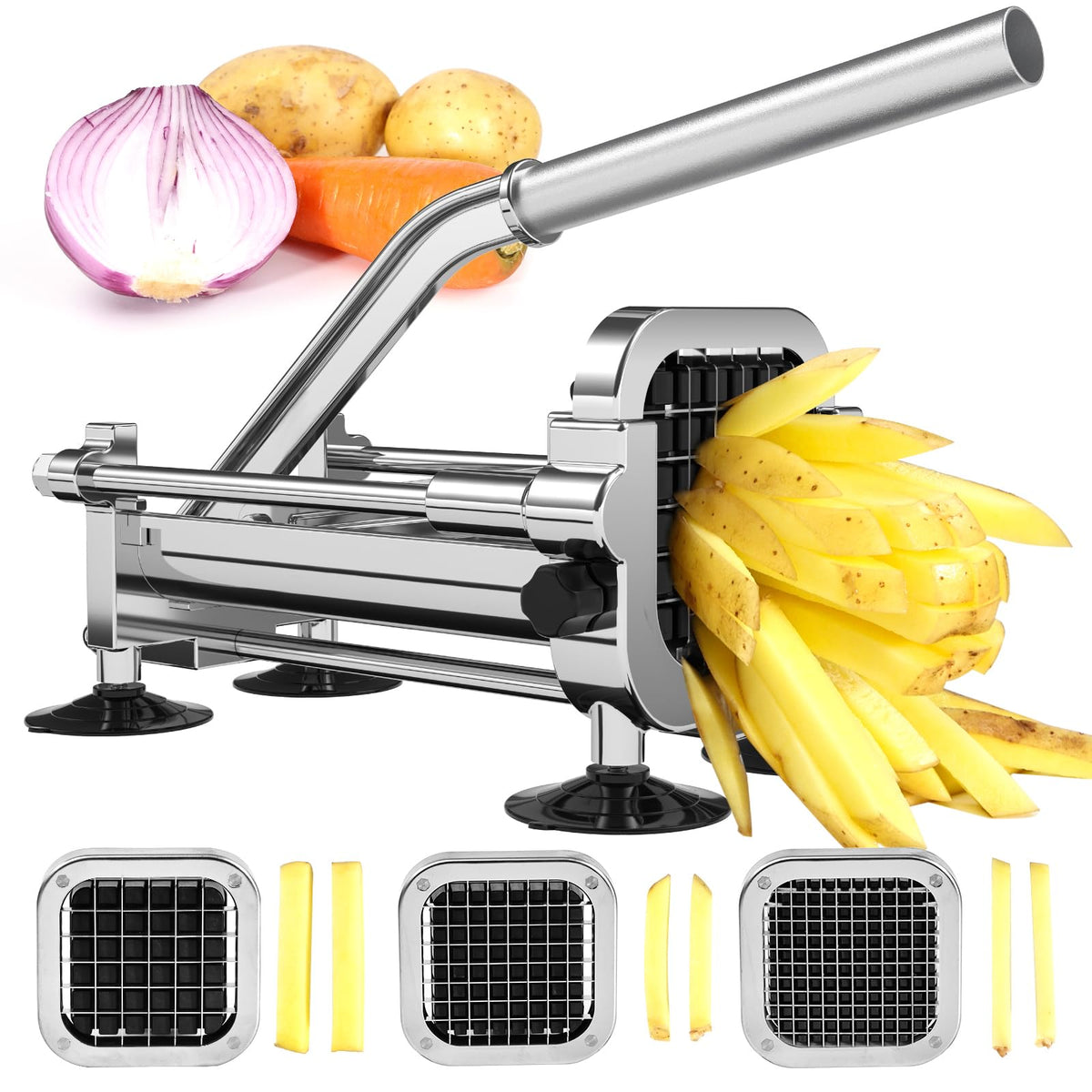 Befano french fry cutter with suction cups for stable use