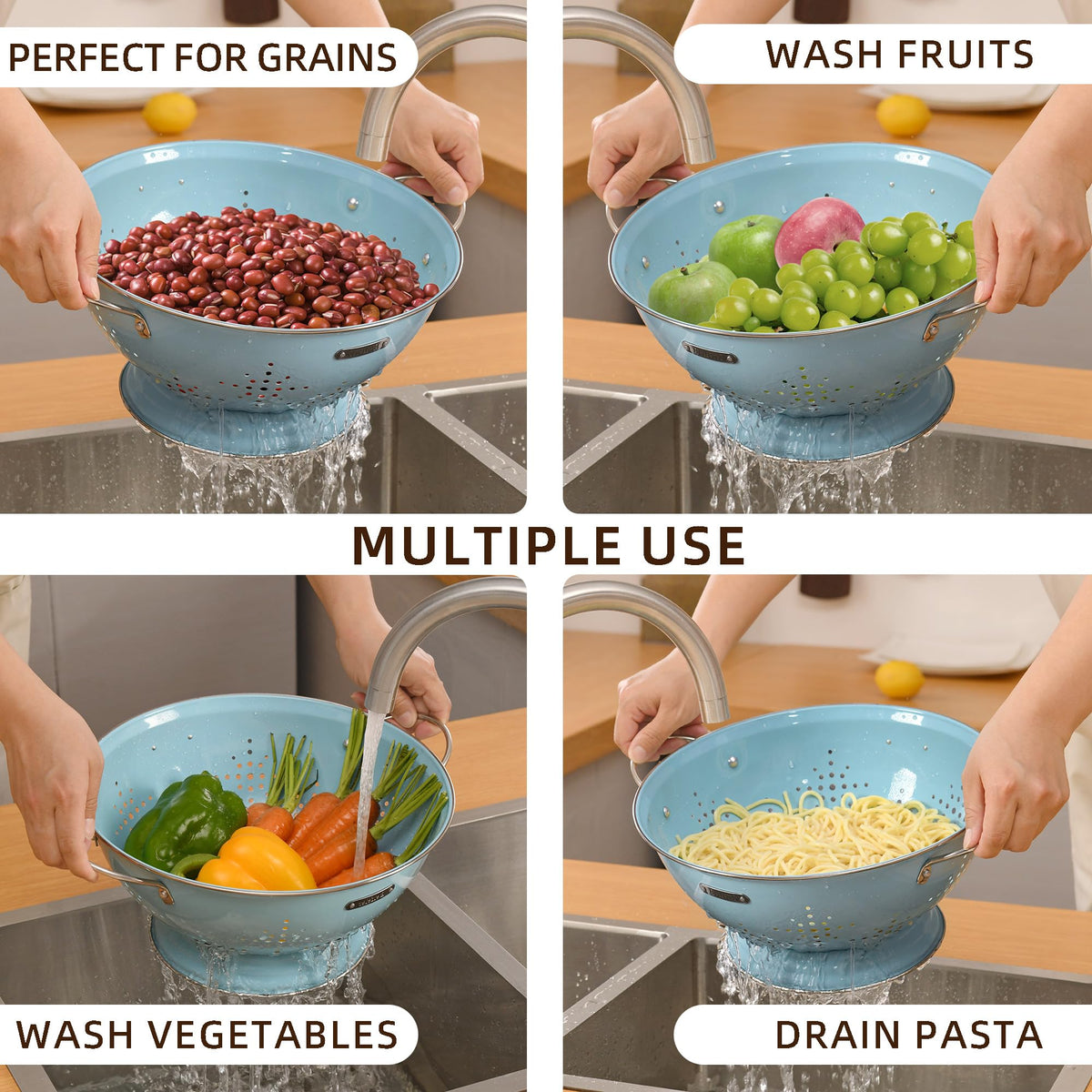BeFare anti-tip wide-base design keeps colander steady.