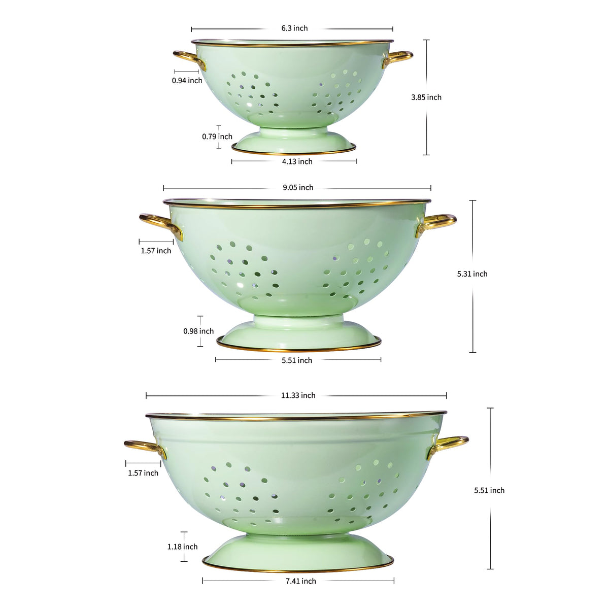 BeFare 3.5qt colander in green with sturdy handles for everyday use.