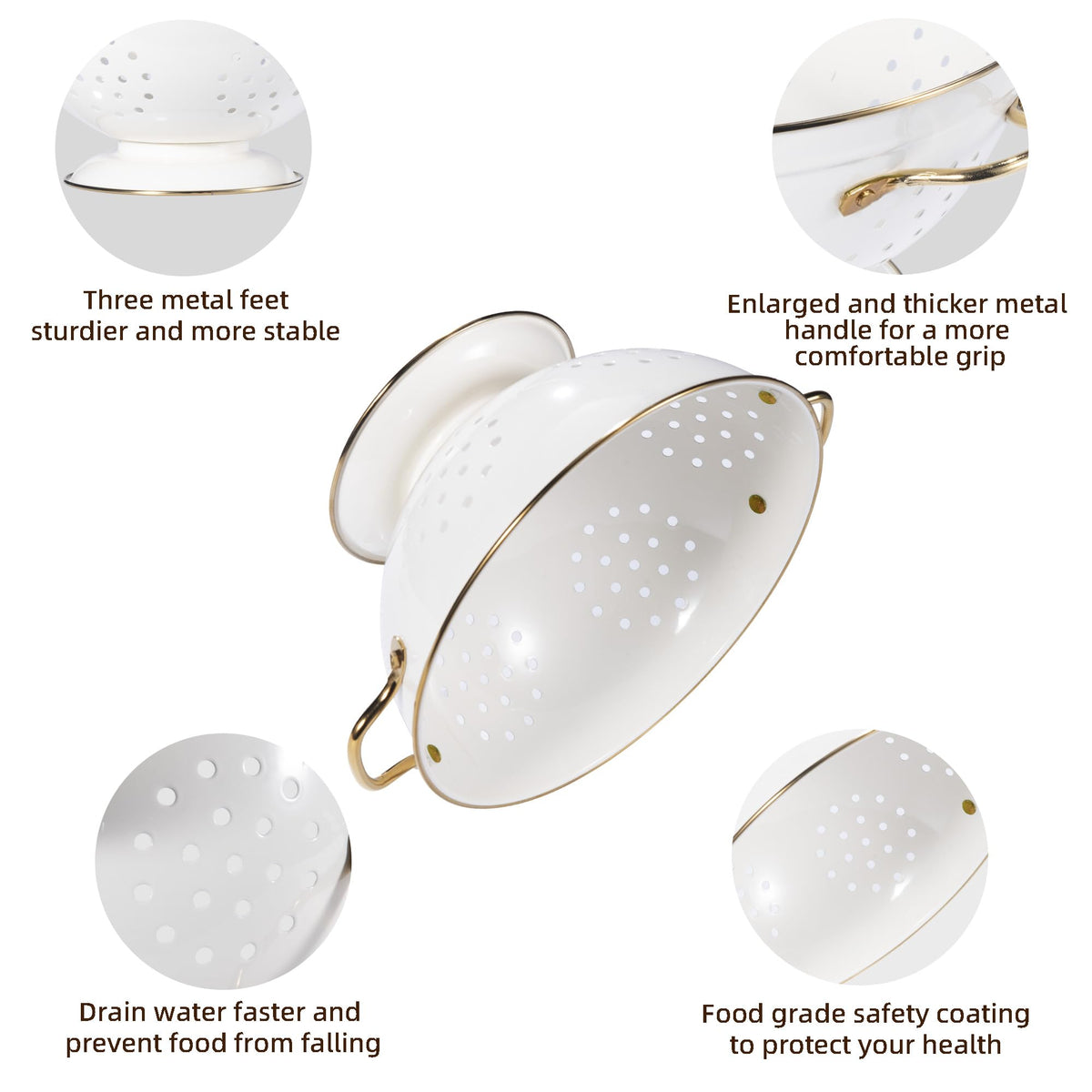 BeFare colander base stability anti-tip design for safe draining