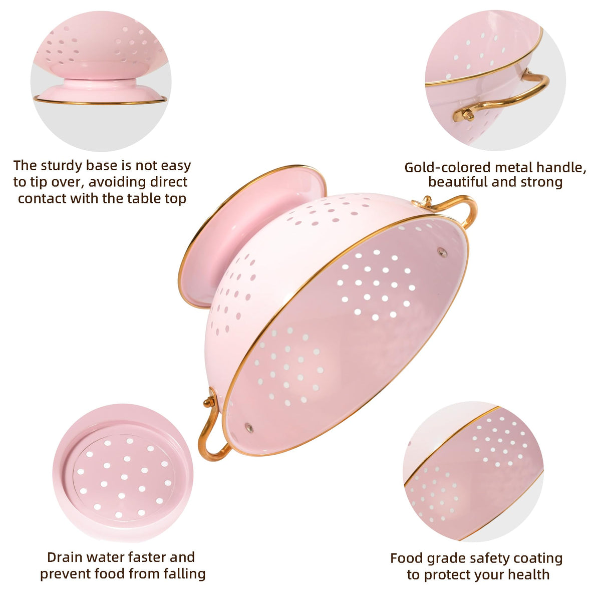 BeFare pink colander features drain holes for fast draining