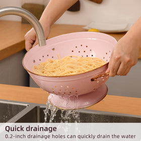 BeFare pink colander with fixed metal handles for safe grip
