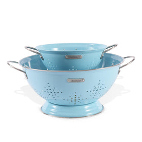 BeFare metal colander 2-pack with handles—sturdy grip for safe lifting.