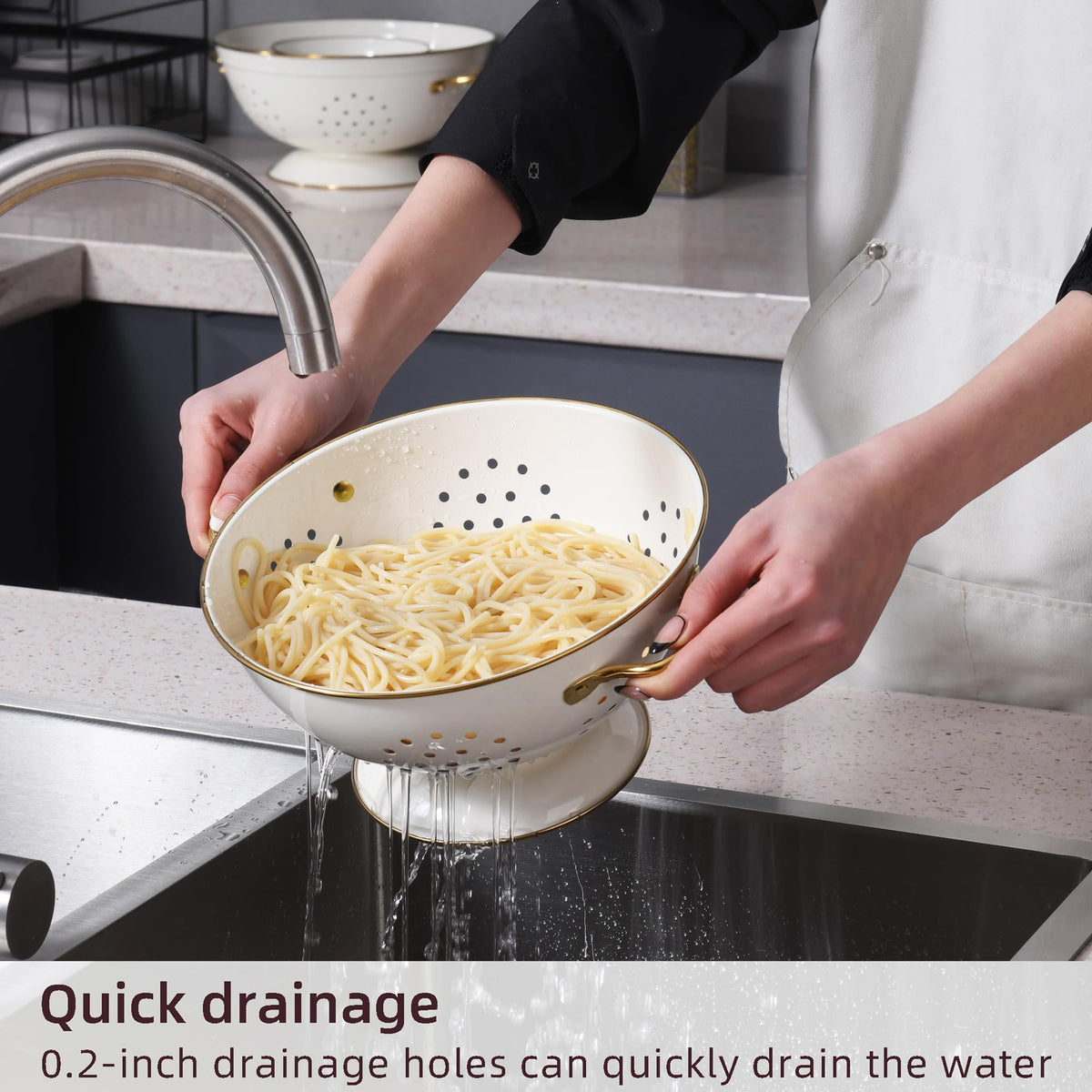 BeFare metal colander 5qt sturdy base for stable handling
