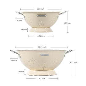 BeFare metal colander 6qt with a stable wide base for safe draining.