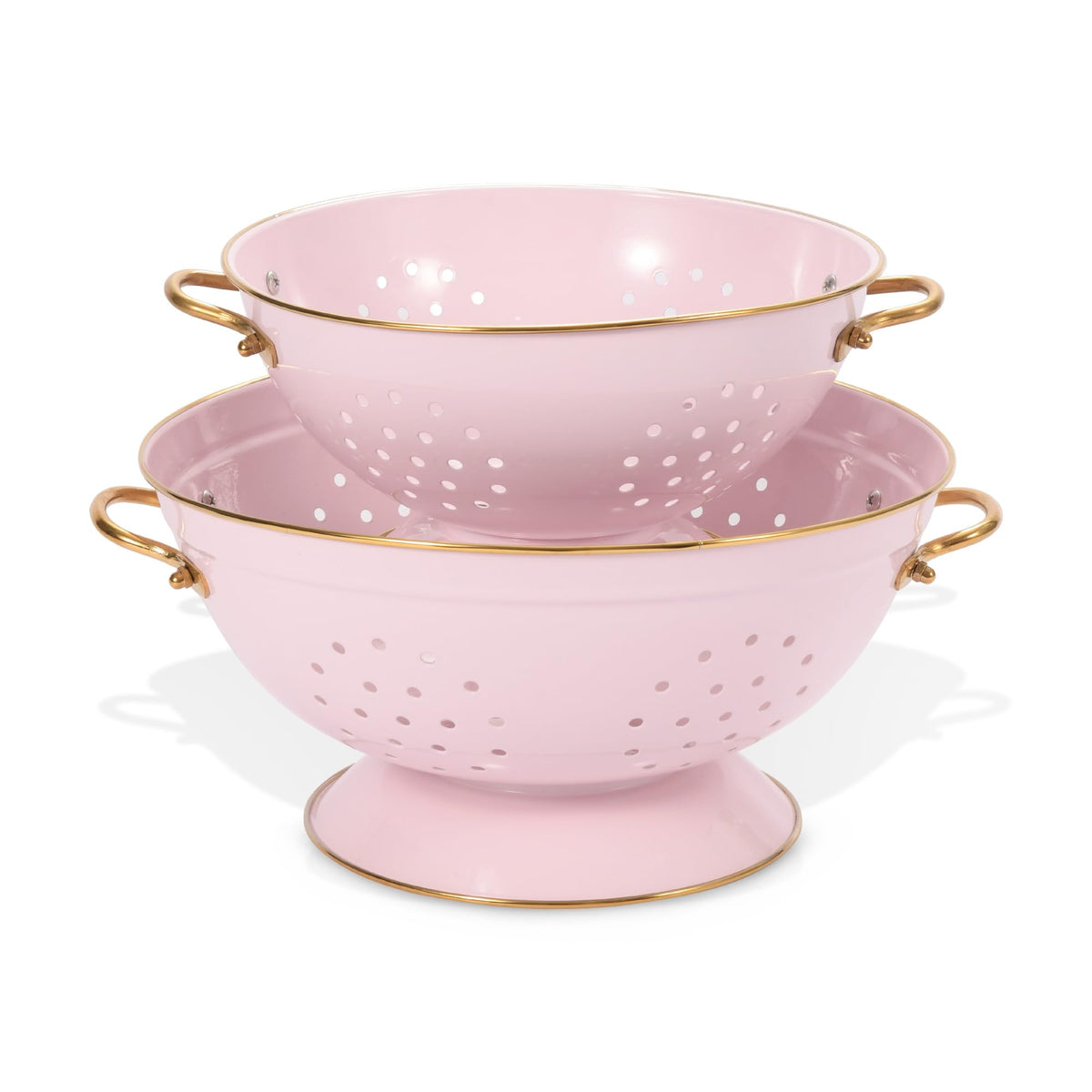 BeFare pink metal colander 3qt with sturdy fixed handles for quick draining