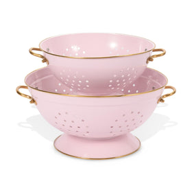 BeFare pink metal colander 3qt with sturdy fixed handles for quick draining