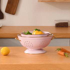 BeFare pink colander rust-resistant metal stays sturdy after washing
