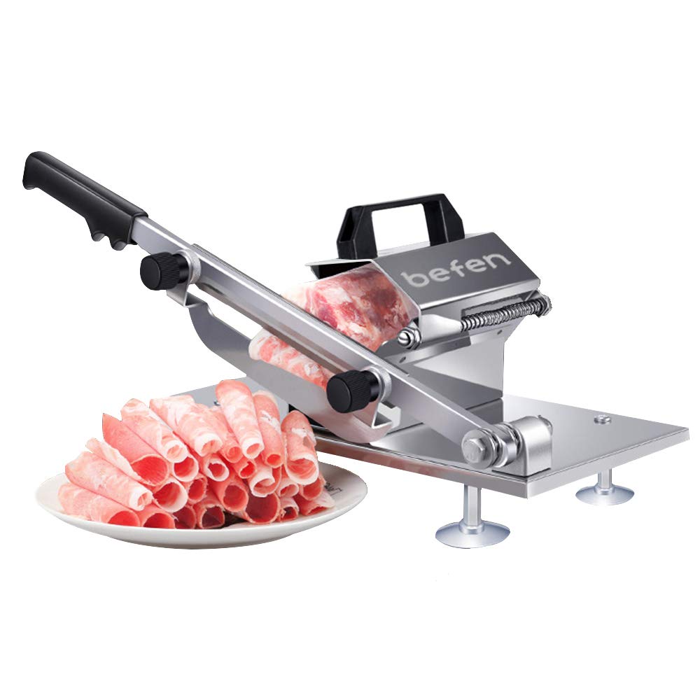 Befen frozen meat slicer in use for uniform shabu shabu slices.