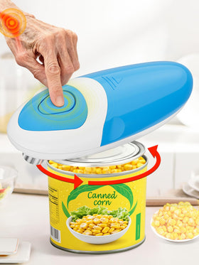 Befumly electric can opener demonstrates one-touch operation for easy use.