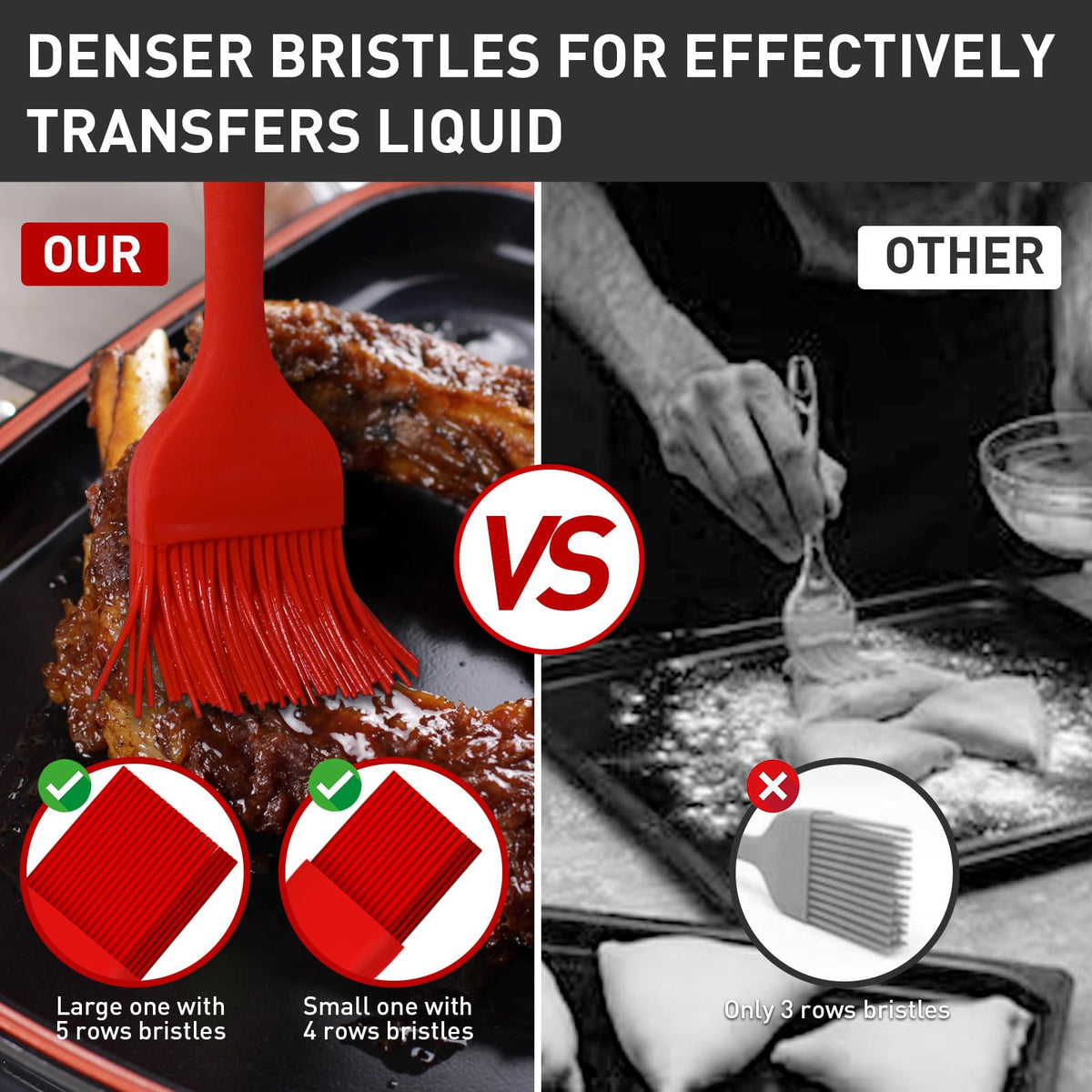 Begonia silicone basting brush with solid one-piece design and core.
