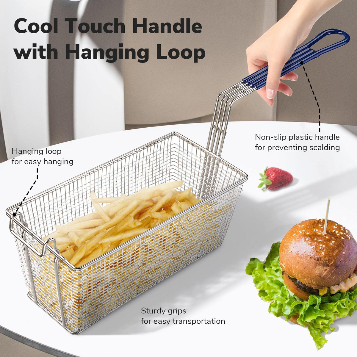Bei Cheng 2-pack deep fryer baskets for efficient batch frying in commercial kitchens.