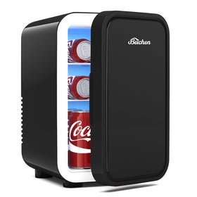 BEICHEN mini fridge exterior in black, ideal for desk or nightstand storage.