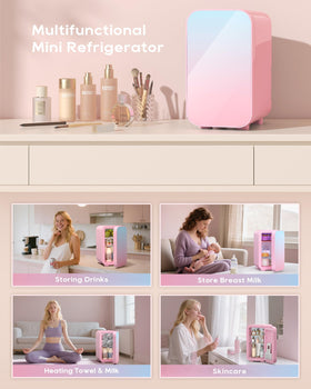 BEICHEN mini fridge interior with removable shelves, ideal for customized skincare and snack storage.