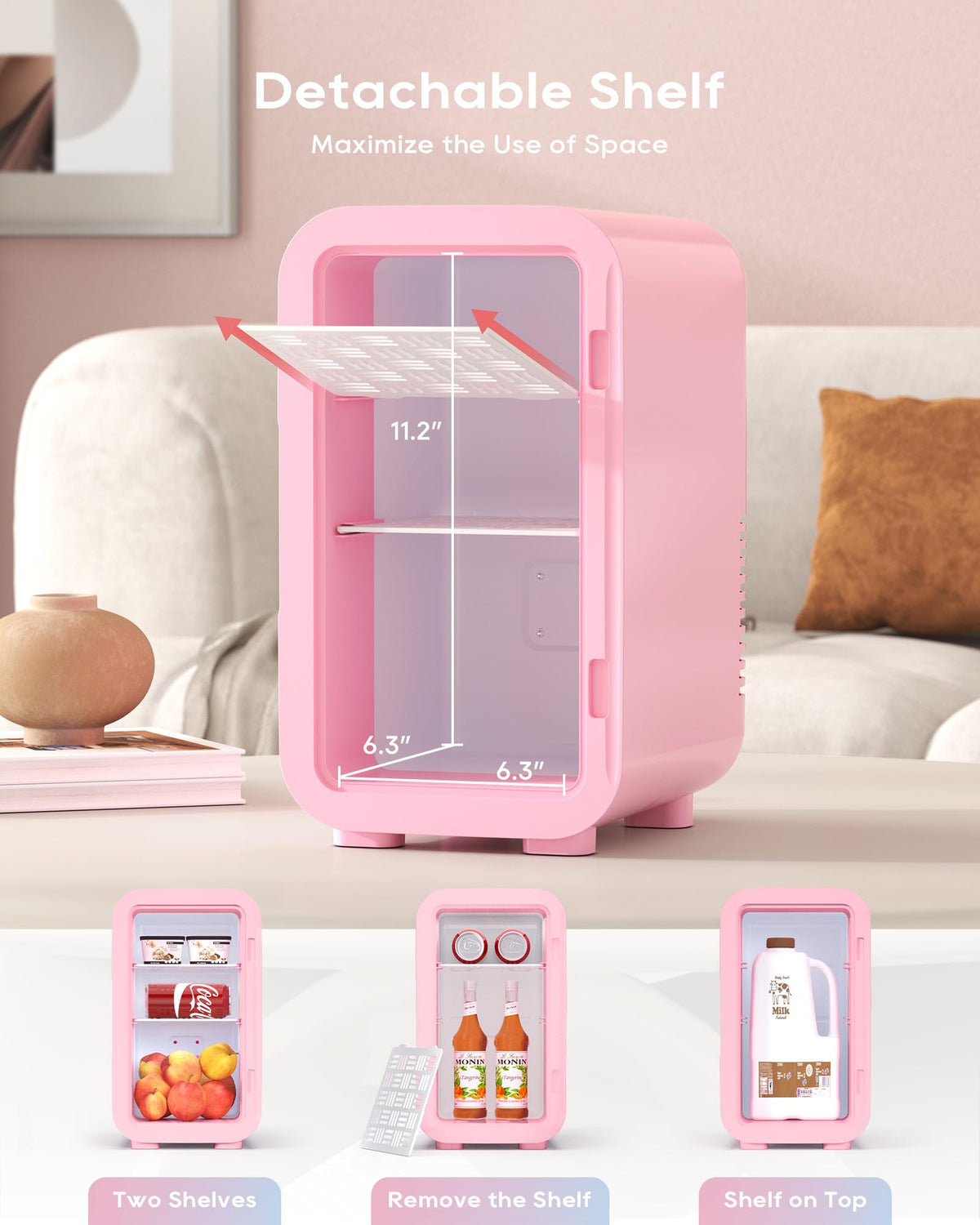 BEICHEN gradient design pink fridge showcases stylish space-saving appeal for bedrooms or offices.