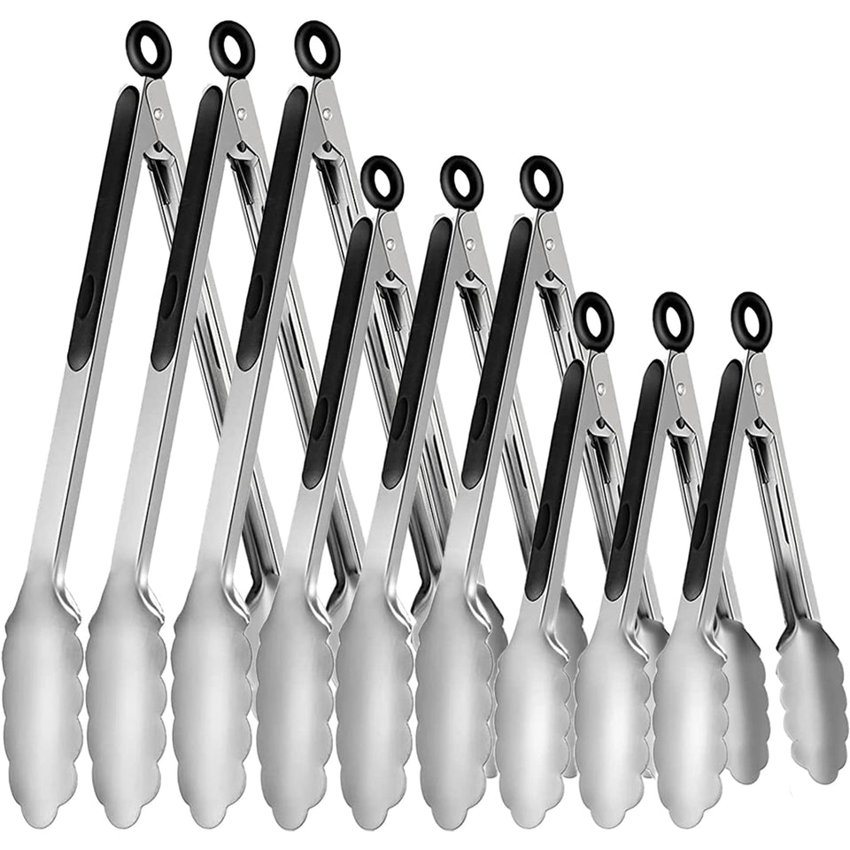 Beieverluck 9-piece stainless steel tongs set for versatile cooking