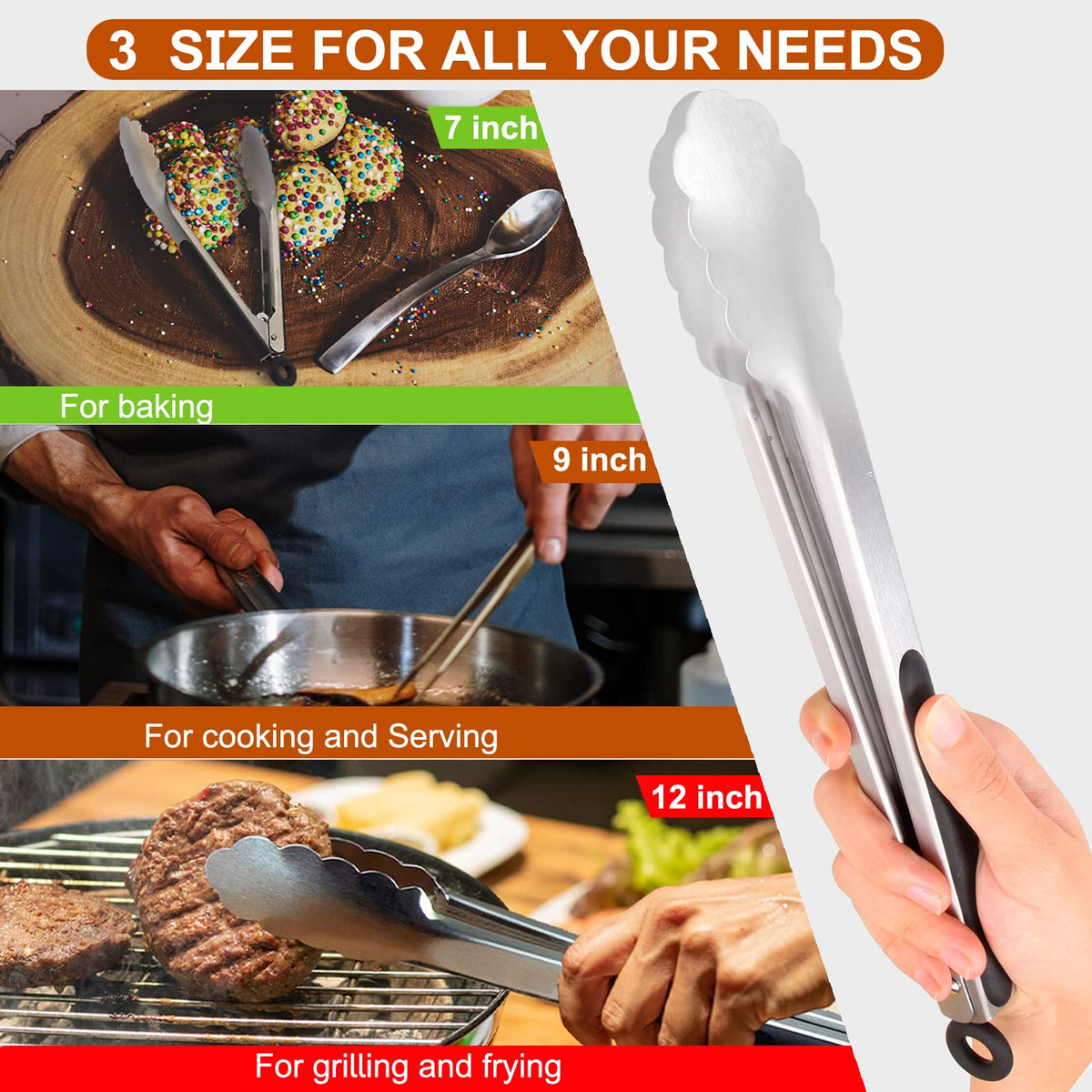 Beieverluck BBQ tongs for flipping steaks and fish securely