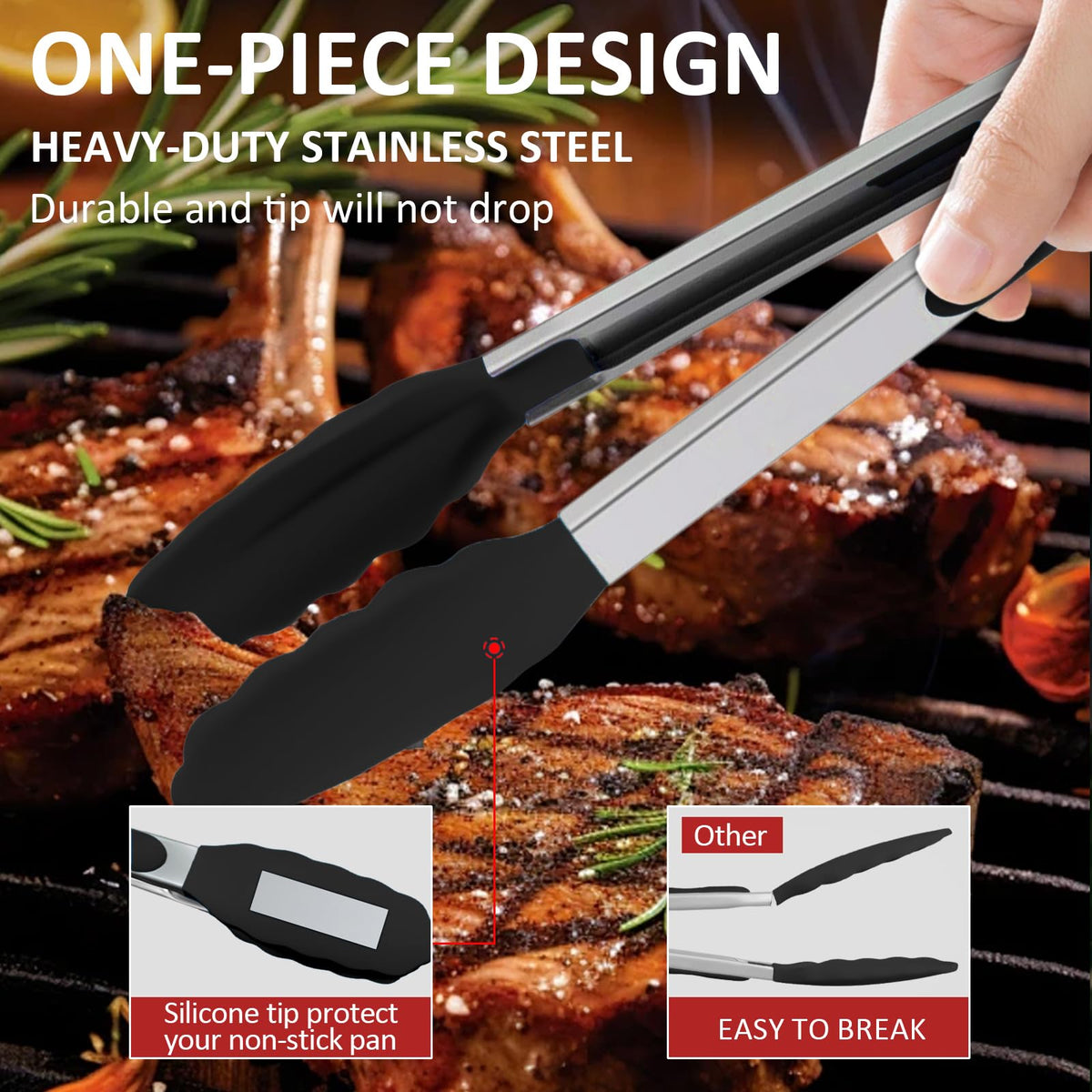 Beieverluck 12-inch silicone tongs extend reach for grilling and serving from a distance