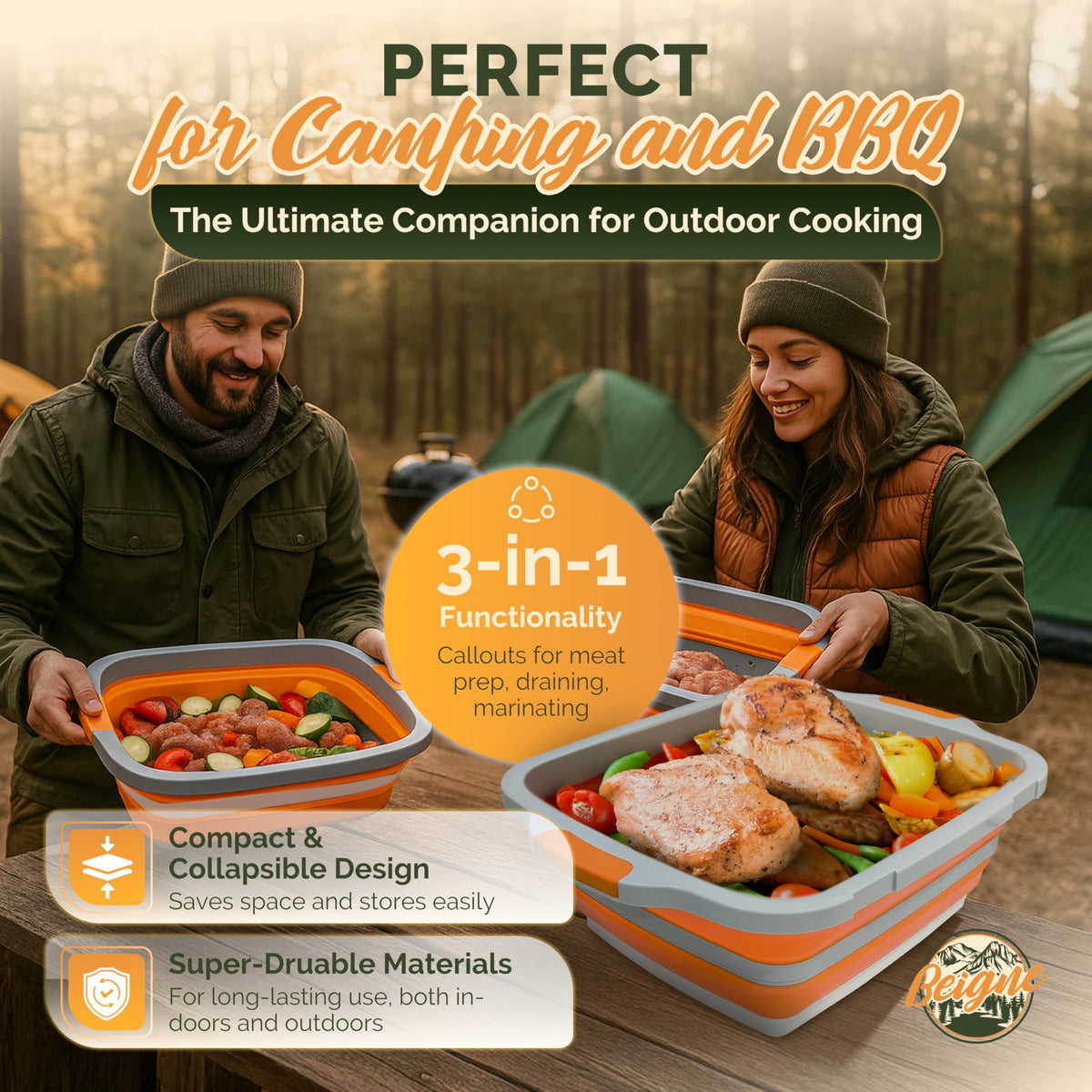 Beigne XL BPA-free marinating tub offers leak-resistant marinating station.