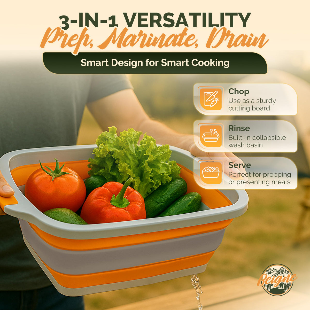 Beigne XL orange lid improves visibility in busy outdoor kitchens.