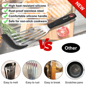 Beijiyi silicone-edge spatula protects nonstick surfaces during flipping.