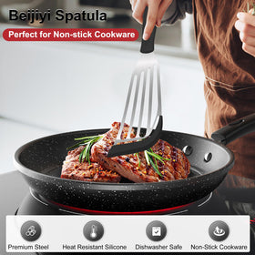 Beijiyi fish spatula set features slotted design to drain excess oil.