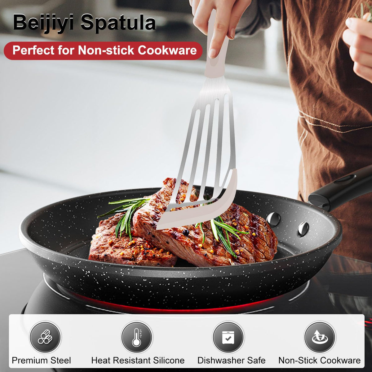 Beijiyi small 10.6-inch silicone fish spatula with silicone handle, easy to flip eggs