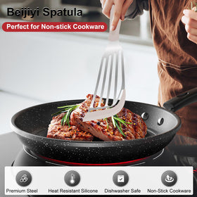 Beijiyi small 10.6-inch silicone fish spatula with silicone handle, easy to flip eggs