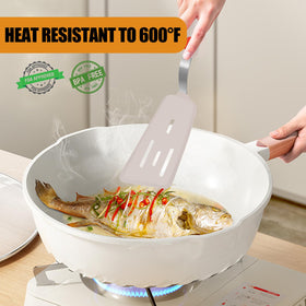 Beijiyi silicone spatula set 3 heat-resistance up to 600°F for hot pans.