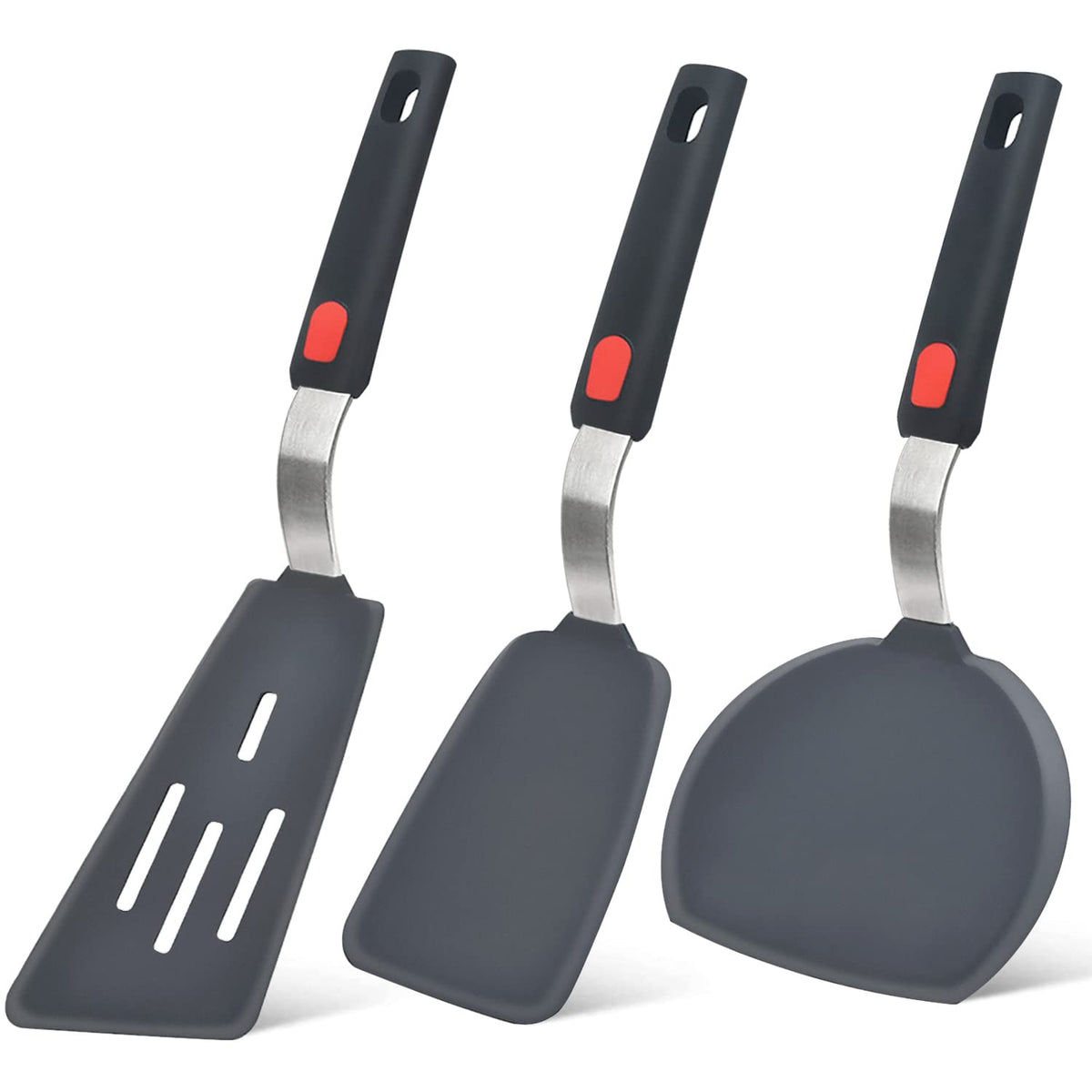 Beijiyi silicone spatula set 3-pack close-up, nonstick-safe head for gentle flipping
