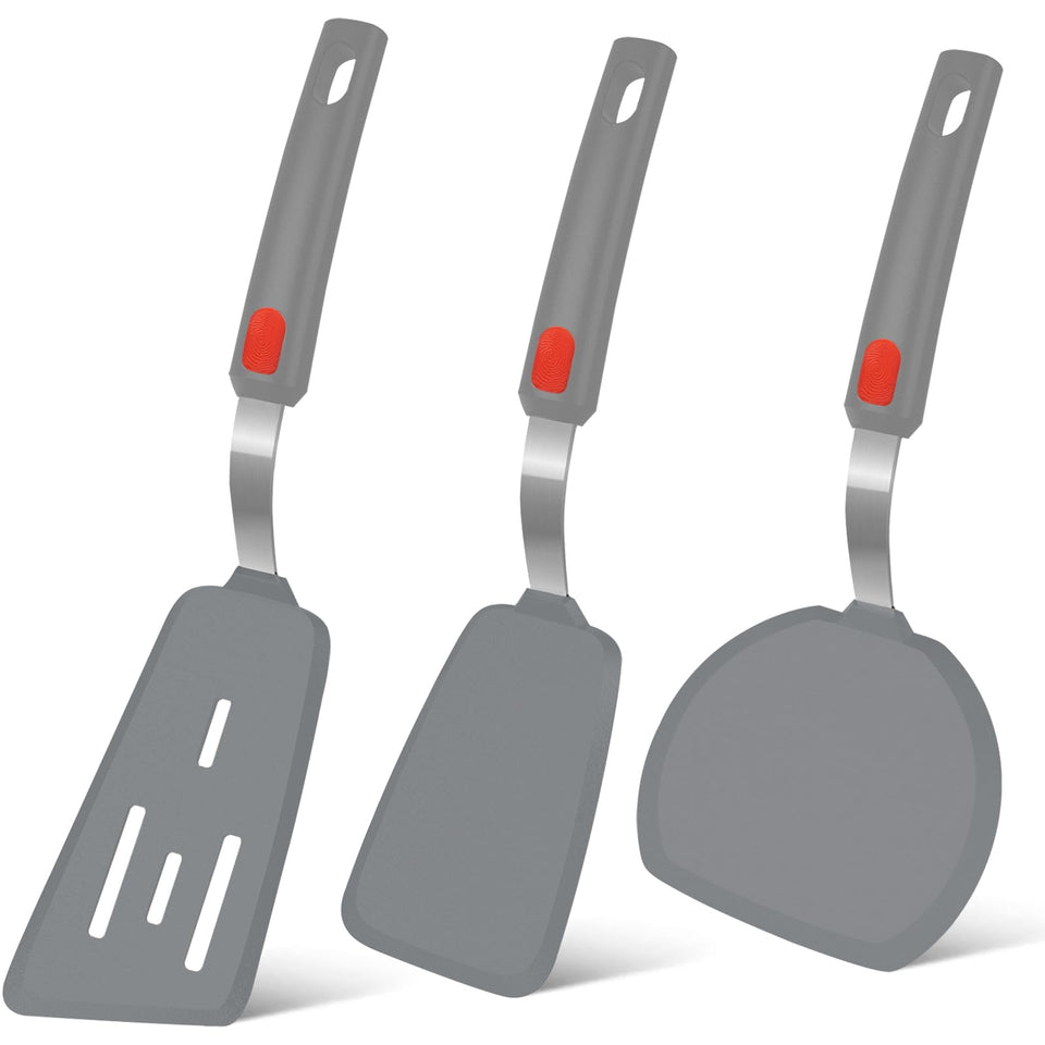 Beijiyi silicone spatula trio flipping eggs without scratching nonstick pans