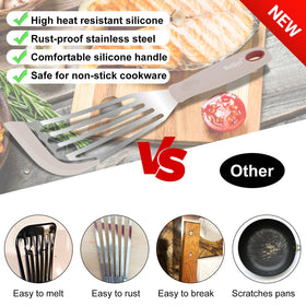 Beijiyi slotted fish spatula drains oil and grease while flipping