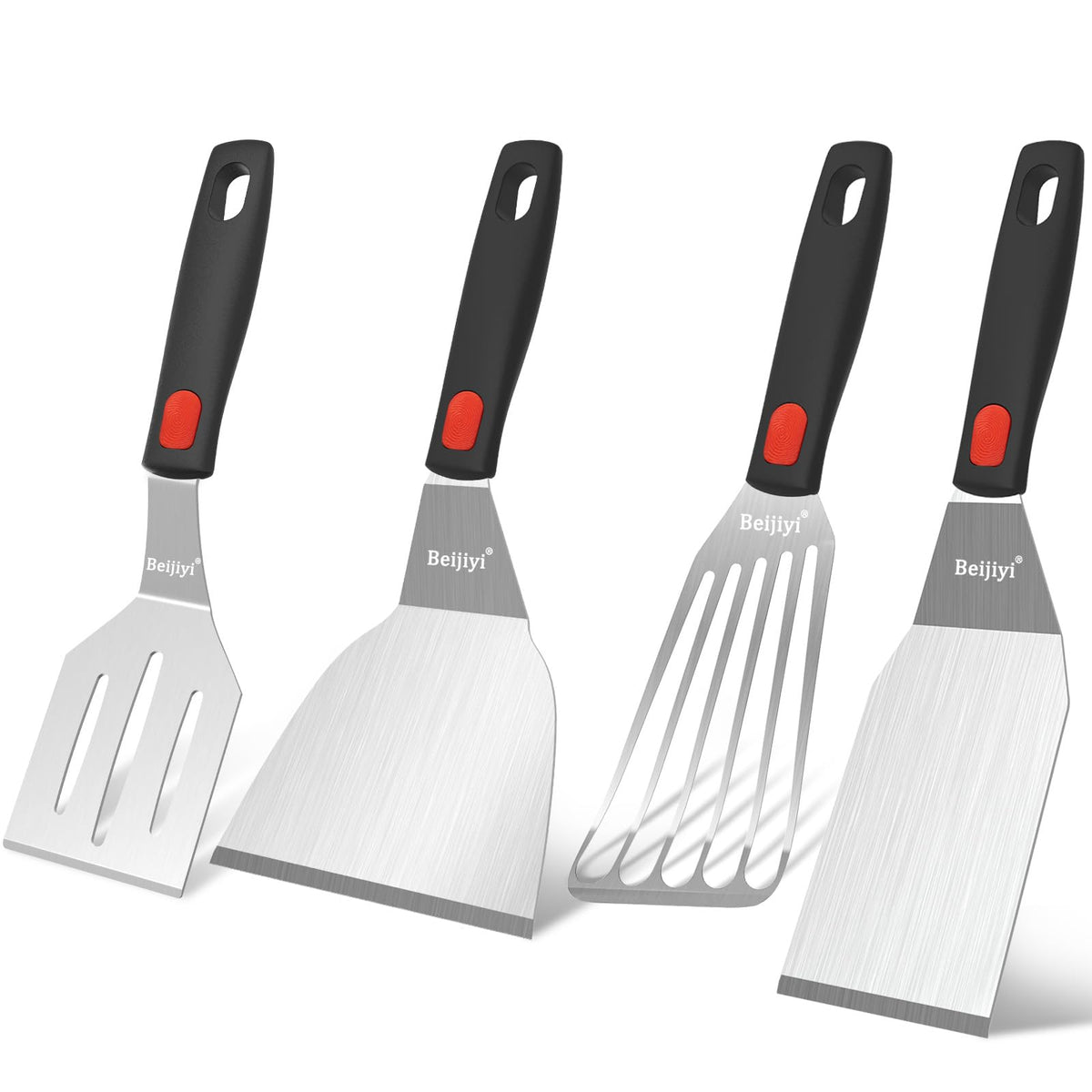 Beijiyi stainless steel spatula blade close-up for sturdy flipping.