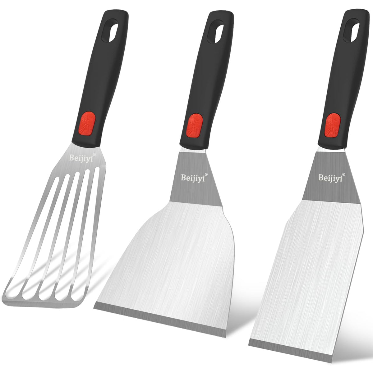 Beijiyi stainless steel spatula set for cast iron skillets, durable and precise flipping.